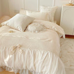 Duvet Cover Set Cotton Satin Ruffle & Bow