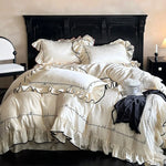 Duvet Cover Set Cotton Satin Ruffled Edge & Embroidered