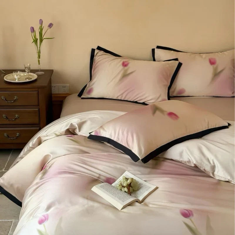 Duvet Cover Set Cotton Satin Temperature-Regulating Concealed Zipper
