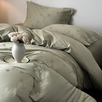Duvet Cover Set Cotton Satin Tonal Floral Jacquard