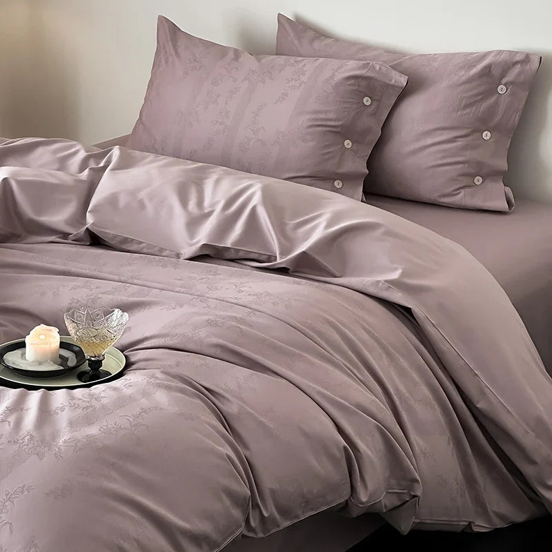 Duvet Cover Set Cotton Satin Tonal Floral Jacquard