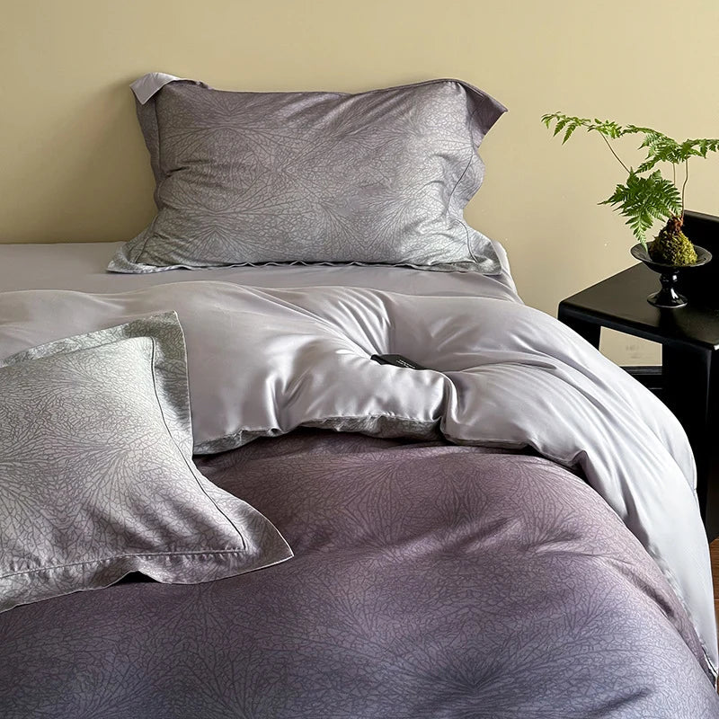 Duvet Cover Set Cotton Satin Tonal Jacquard Machine Washable