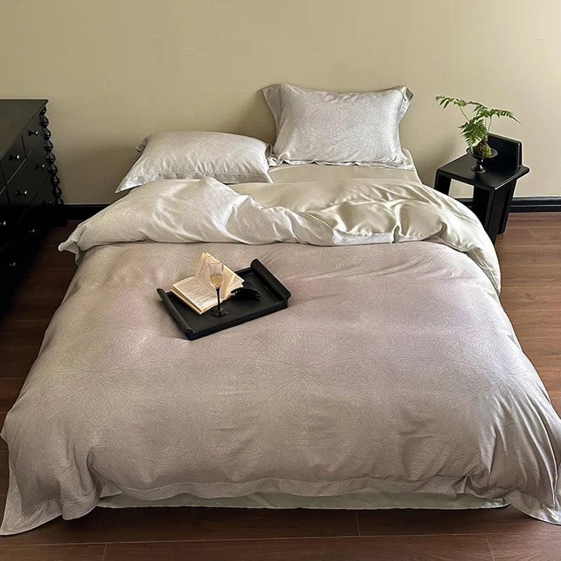 Duvet Cover Set Cotton Satin Tonal Jacquard Machine Washable