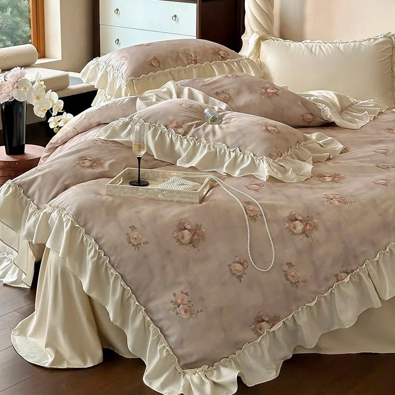 Duvet Cover Set Cotton Satin Vintage Floral