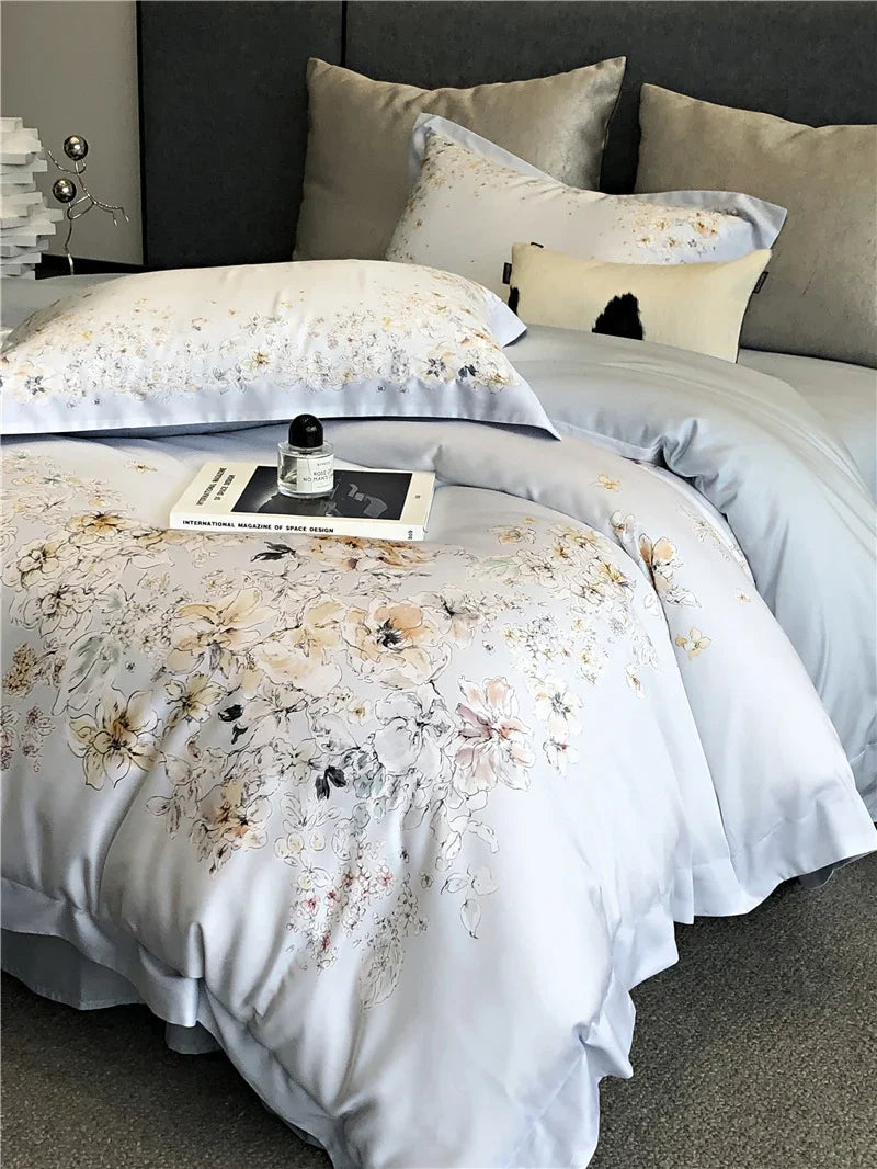 Duvet Cover Set Cotton Satin Watercolor Floral