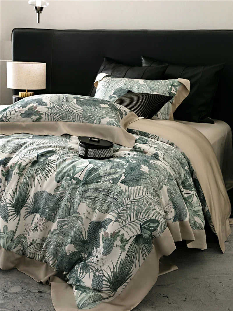 Duvet Cover Set Cotton Satin Watercolor Floral