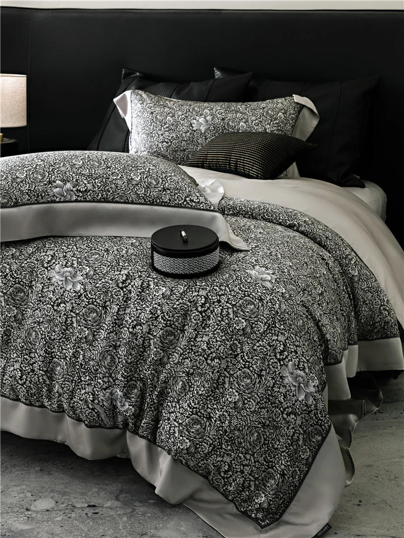 Duvet Cover Set Cotton Satin Watercolor Floral