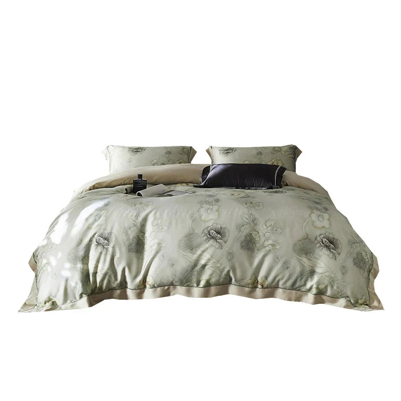 Duvet Cover Set Cotton Satin Watercolor Floral Concealed Zipper