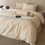 Duvet Cover Set Embroidered Floral Border & Secure Ties