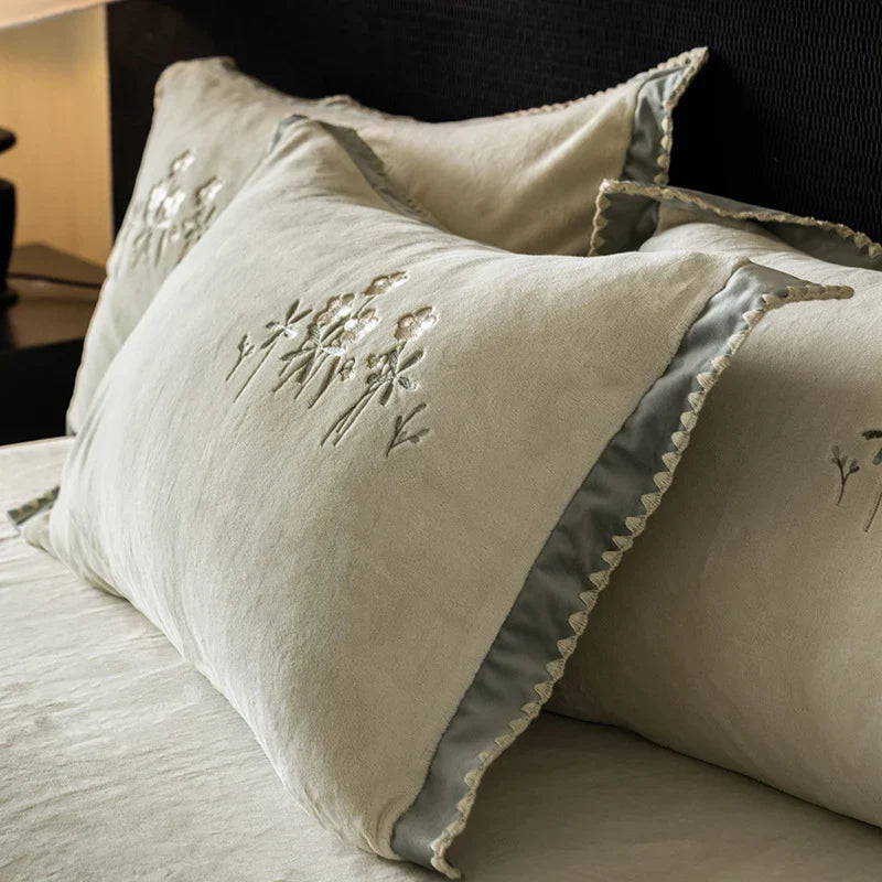 Duvet Cover Set Fine Cotton Satin Floral Embroidery