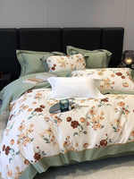 Duvet Cover Set Fine Satin Watercolor Floral Ruffled Edge