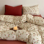Duvet Cover Set Floral Cotton Blend Breathable 4-Piece