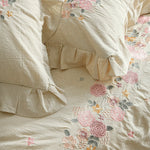Duvet Cover Set Floral Embroidery & Ruffle Trim