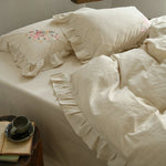 Duvet Cover Set Floral Embroidery & Ruffle Trim