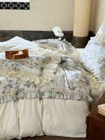 Duvet Cover Set Floral Ruffle Satin-Finish Microfiber