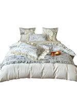 Duvet Cover Set Floral Ruffle Satin-Finish Microfiber