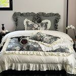 Duvet Cover Set Floral Ruffle Satin-Finish Microfiber
