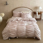 Duvet Cover Set Gathered Satin Tassel Trim 4-Piece Set