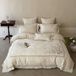 Duvet Cover Set Hand-Embroidered Floral Cotton-Linen 4-Piece