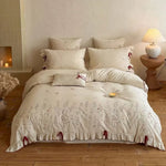 Duvet Cover Set Hand-Embroidered Floral Cotton-Linen 4-Piece