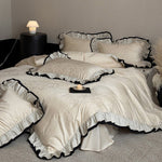 Duvet Cover Set Jacquard Embroidery Ruffle Border 4-Piece