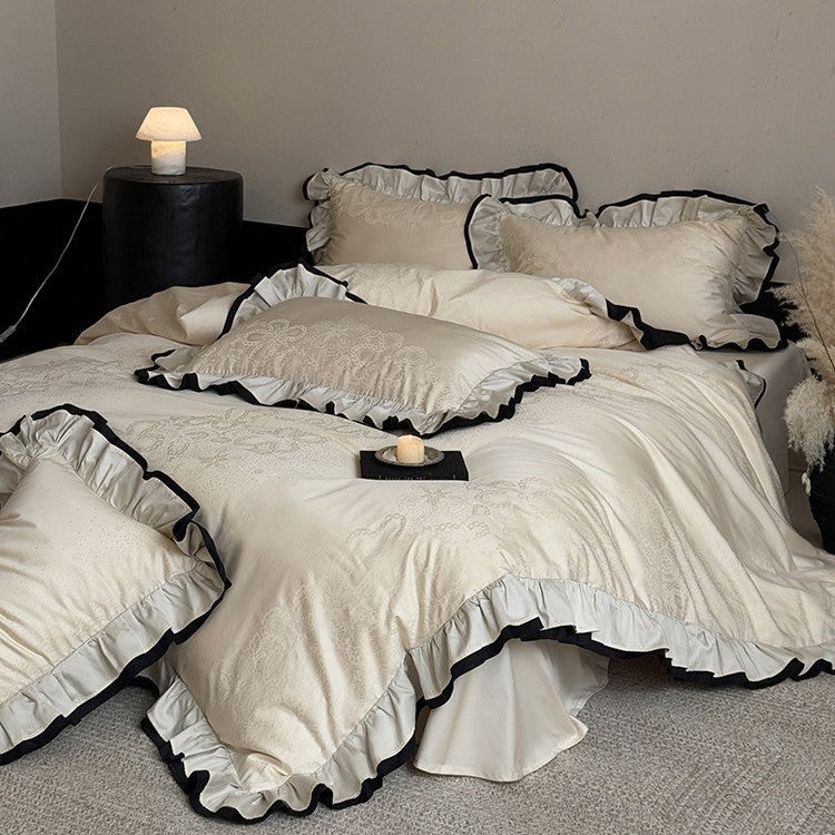 Duvet Cover Set Jacquard Embroidery Ruffle Border 4-Piece