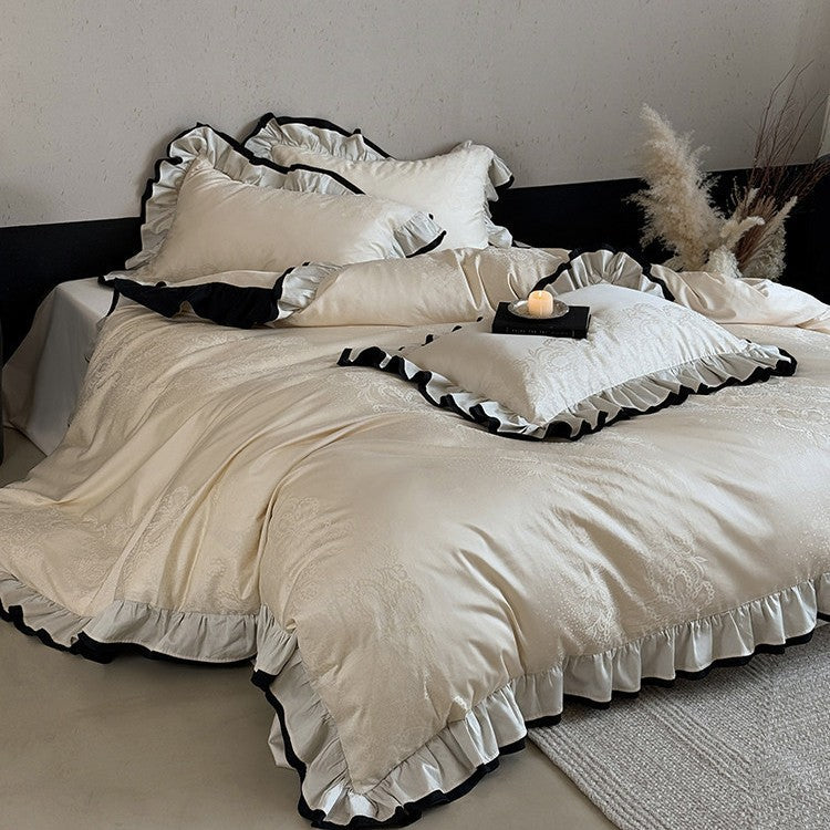 Duvet Cover Set Jacquard Embroidery Ruffle Border 4-Piece