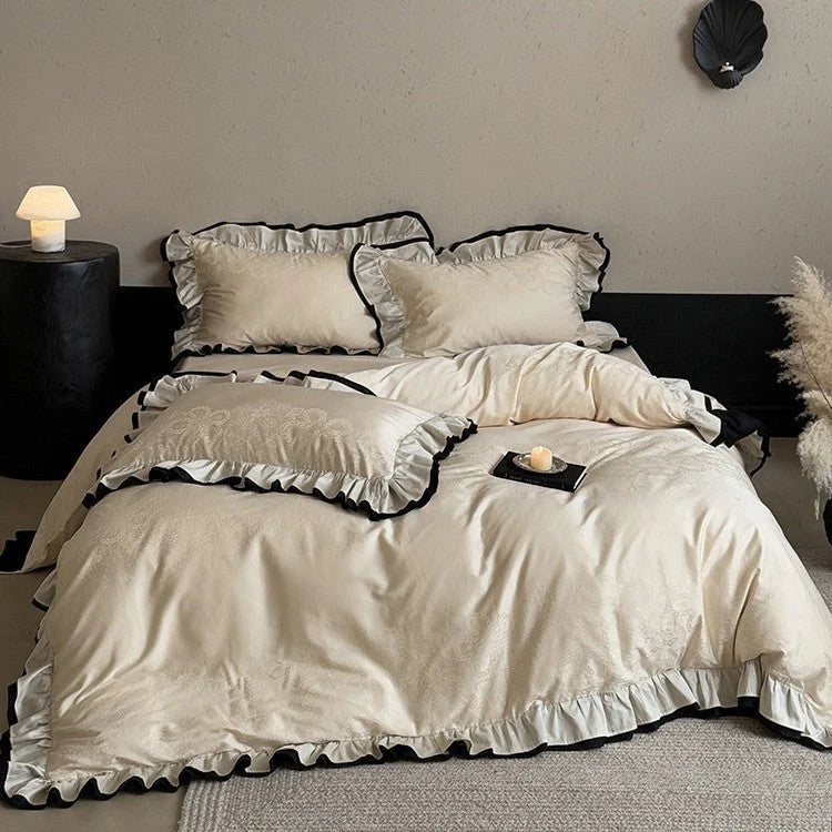 Duvet Cover Set Jacquard Embroidery Ruffle Border 4-Piece