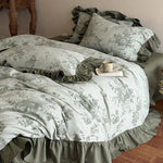 Duvet Cover Set Jacquard Floral Cotton-Linen Ruffled Edges