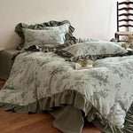 Duvet Cover Set Jacquard Floral Cotton-Linen Ruffled Edges