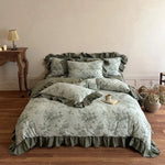 Duvet Cover Set Jacquard Floral Cotton-Linen Ruffled Edges