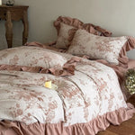 Duvet Cover Set Jacquard Floral Cotton-Linen Ruffled Edges