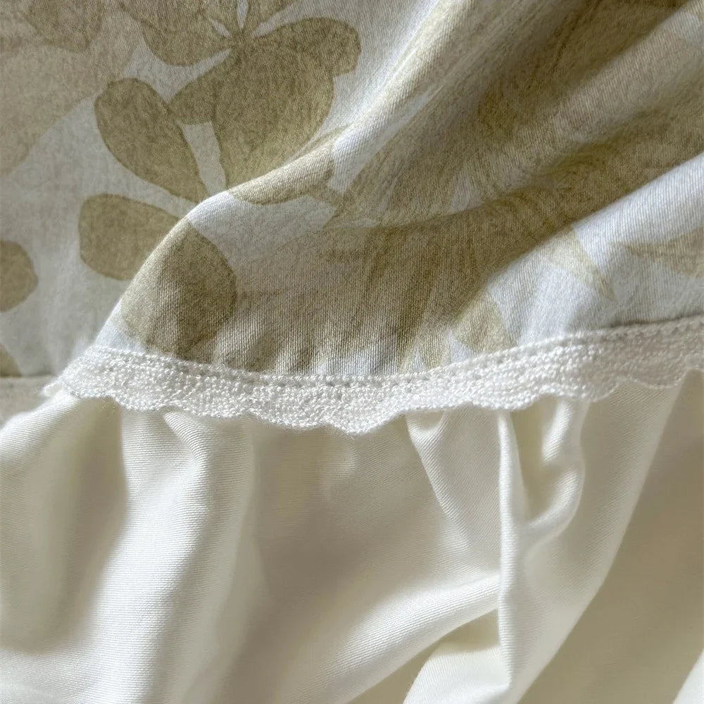 Duvet Cover Set Jacquard Floral Satin Trim Hidden Zipper