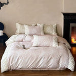 Duvet Cover Set Jacquard Floral Satin Trim Hidden Zipper