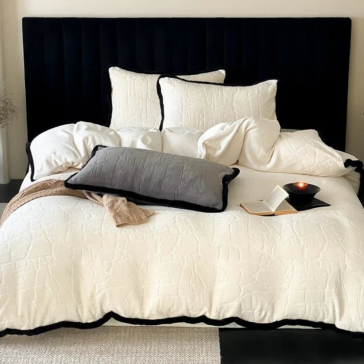 Duvet Cover Set Jacquard Quilting Contrast Piping 4-Piece