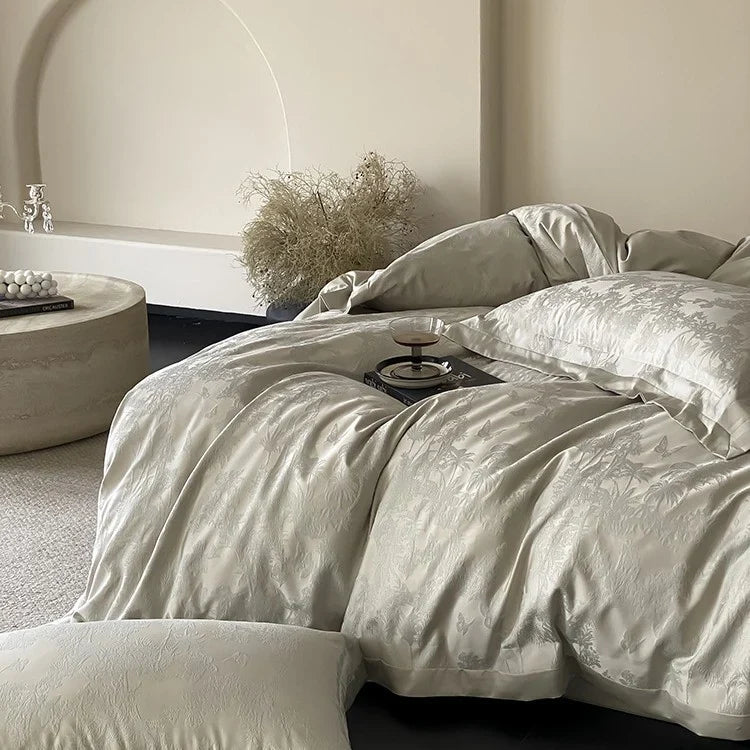 Duvet Cover Set Jacquard Satin Floral Relief 4-Piece