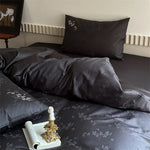 Duvet Cover Set Jacquard Satin Floral & Stripe 4-Piece