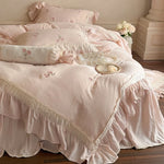 Duvet Cover Set Linen-Cotton Breathable Floral Embroidery