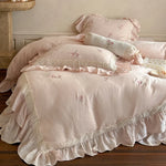 Duvet Cover Set Linen-Cotton Breathable Floral Embroidery