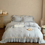 Duvet Cover Set Linen-Cotton Breathable Floral Embroidery