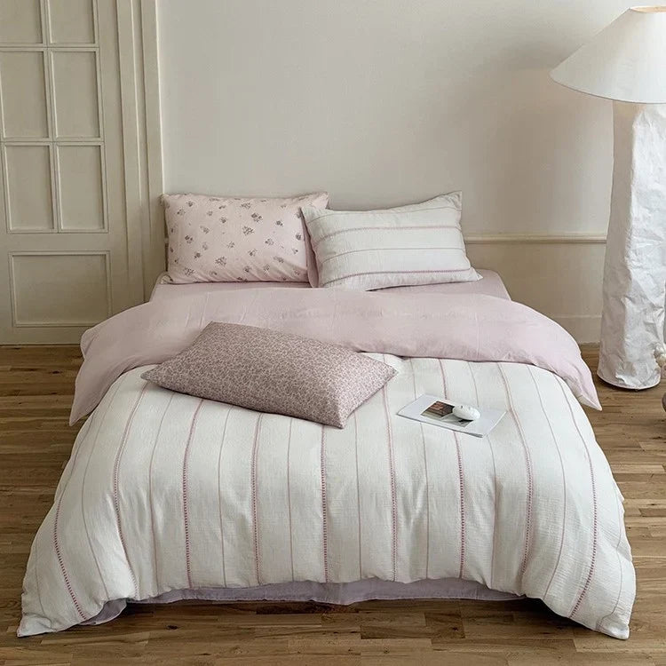 Duvet Cover Set Linen-Cotton Breathable Reversible 4-Piece