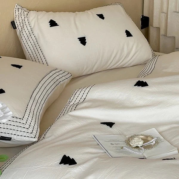 Duvet Cover Set Linen-Cotton Embroidered & Striped Border