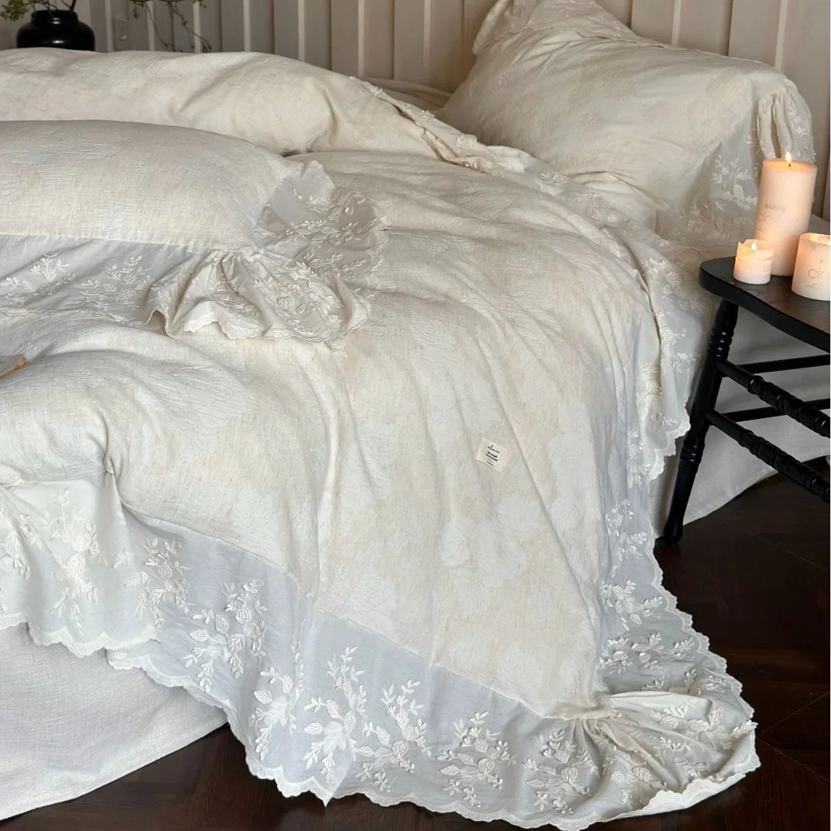 Duvet Cover Set Linen-Cotton Temperature-Regulating Embroidered Lace