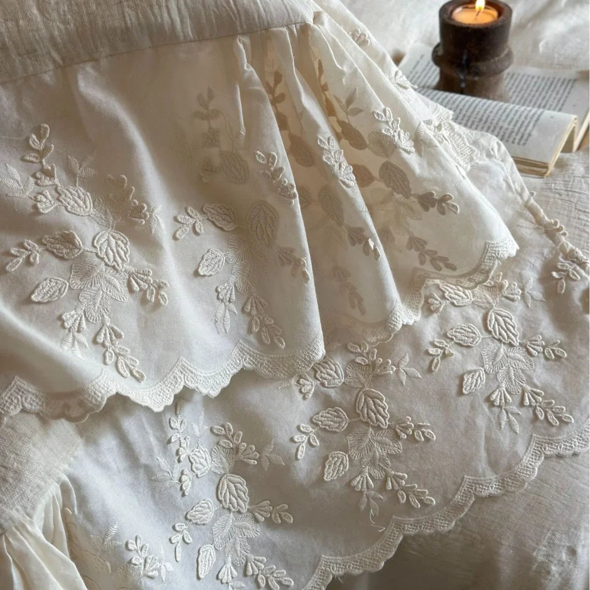 Duvet Cover Set Linen-Cotton Temperature-Regulating Embroidered Lace
