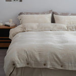 Duvet Cover Set Linen-Look Cotton Blend Wooden Button Closure