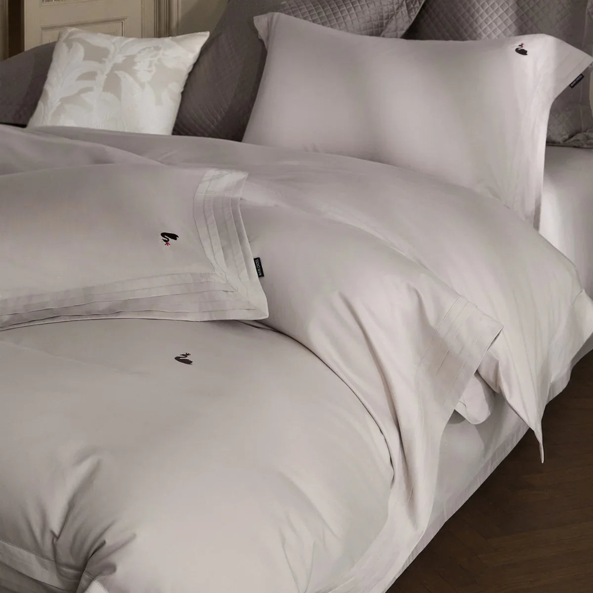 Duvet Cover Set Mako Cotton Satin Monogram Embroidery