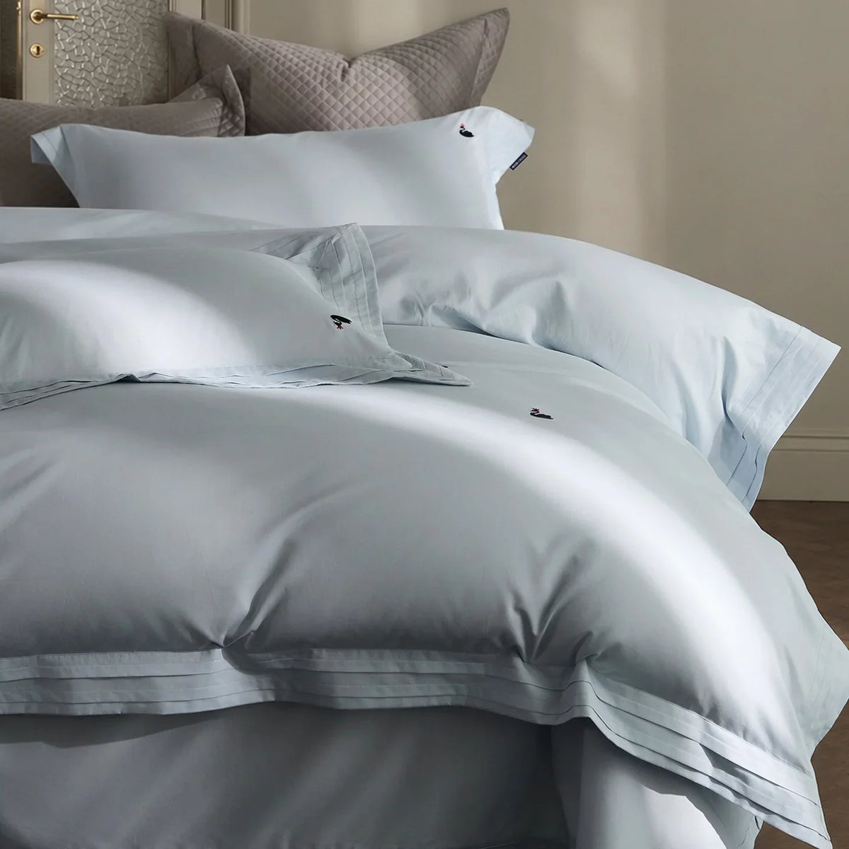 Duvet Cover Set Mako Cotton Satin Monogram Embroidery