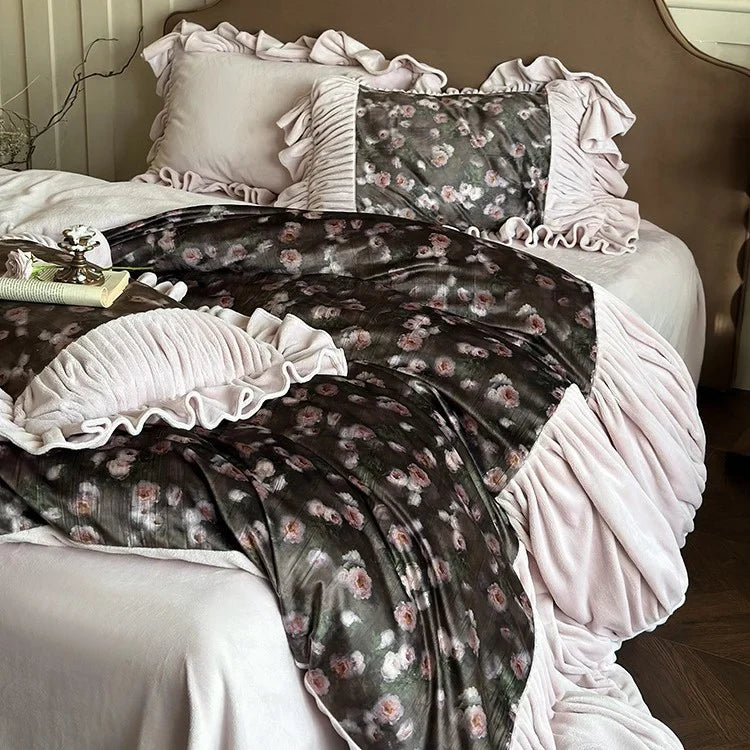 Duvet Cover Set Microfiber Velvet 4-Piece Ruffled Flounce