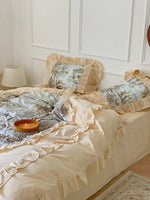 Duvet Cover Set Muslin-Look Cotton Blend Ruffled Edges