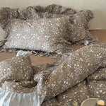 Duvet Cover Set Quilted Floral Ruffle Trim 4-Piece